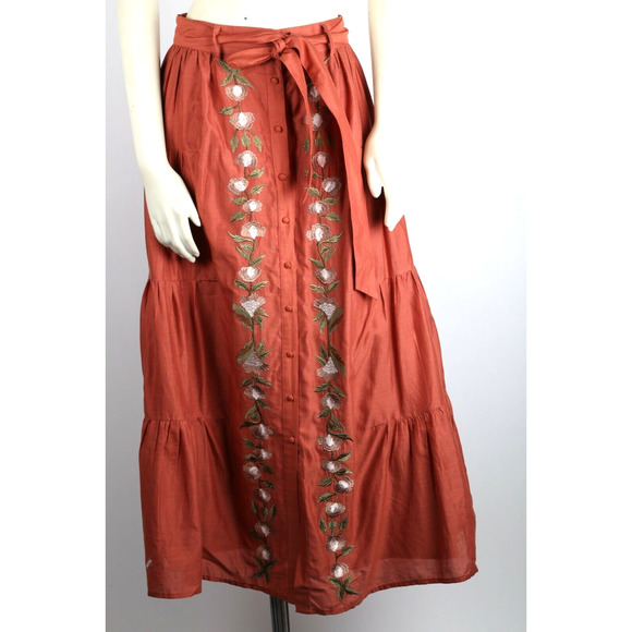 Embroidered Rust Maxi Skirt - Picture 2 of 12